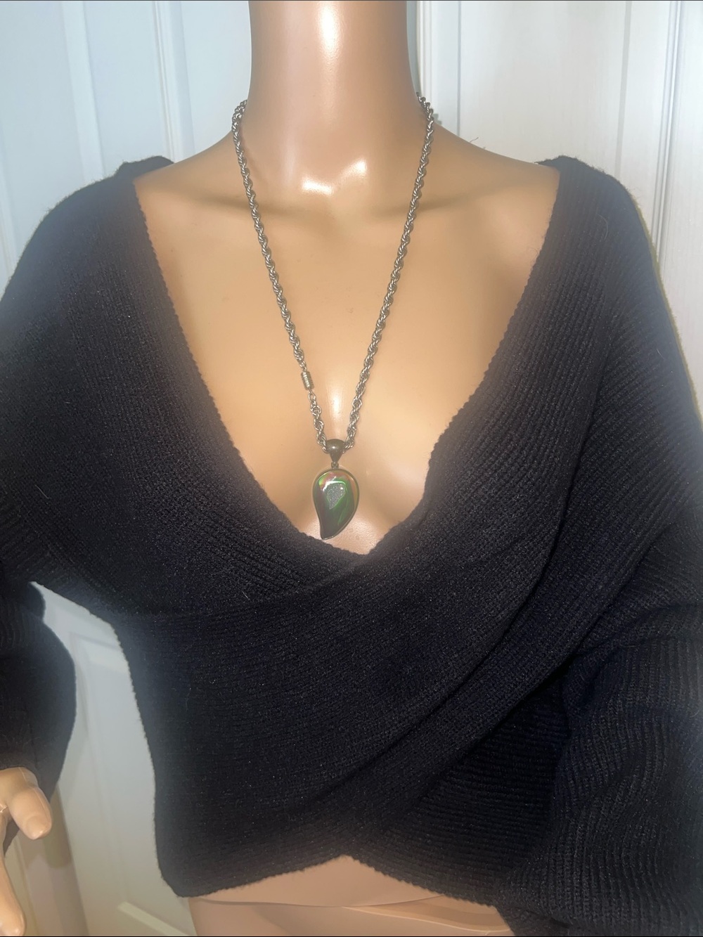 Cozy Soft Slouchy Black V-Neck Crossover Sweater